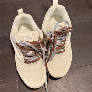 Vans Cream Suede Low-Top Sneakers with Multicolor and Silver Laces
